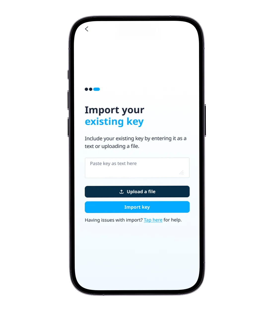 Import an existing key by pasting it or uploading a file.