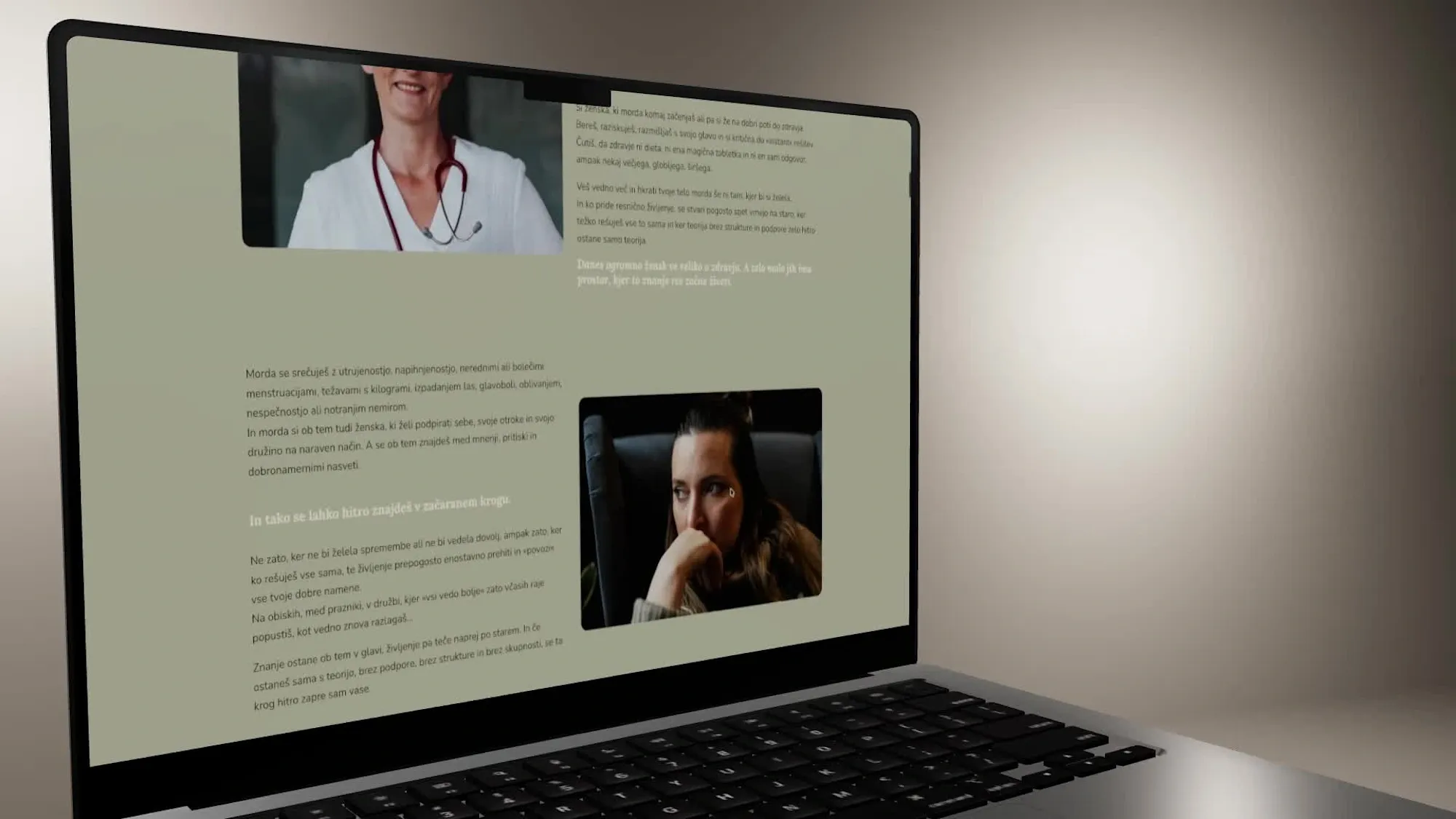Article page with portrait photography on a calm, muted background.