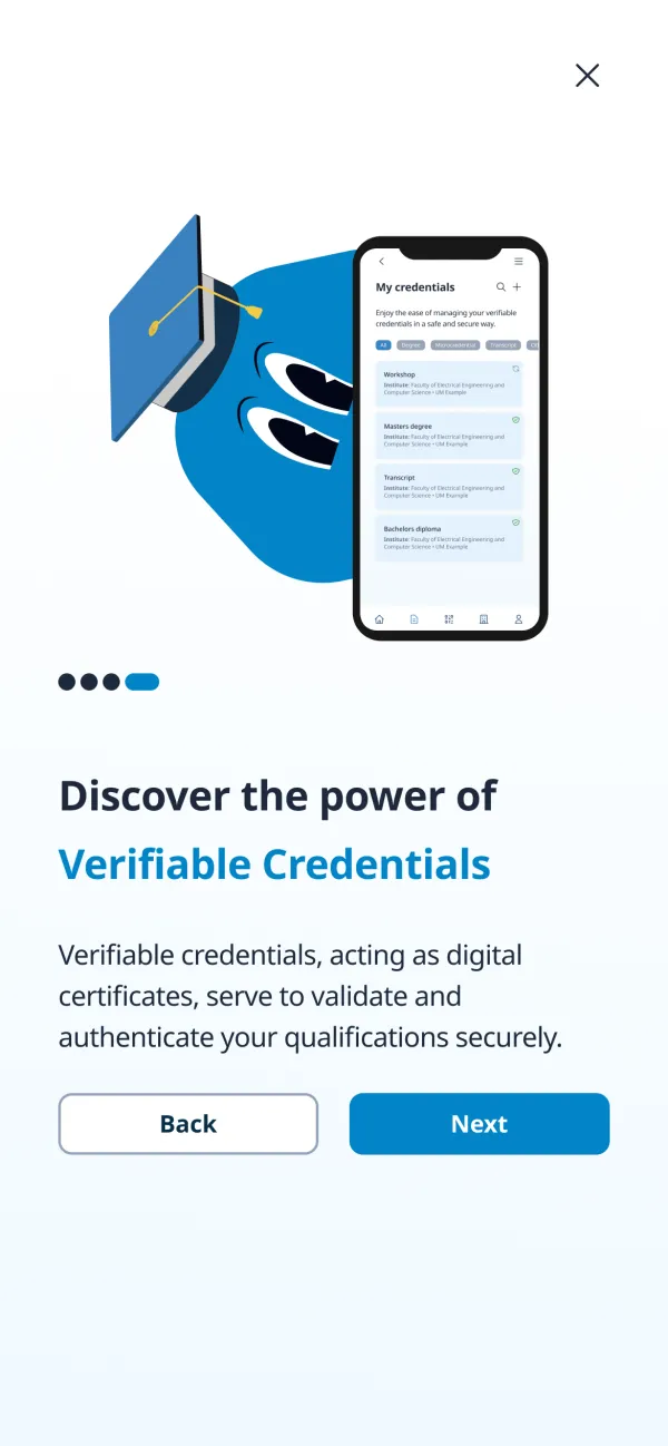 Onboarding version 2, second screen with the mascot.